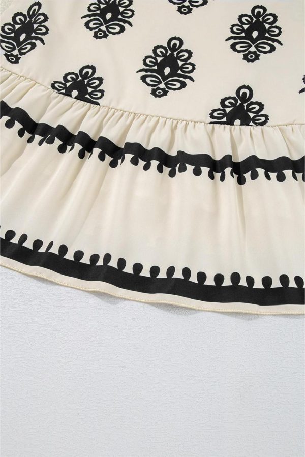 Women Beige Geometric Printed Sleeveless Hollowed Bowknot Back Mini Dress | Short Dresses - Image 7