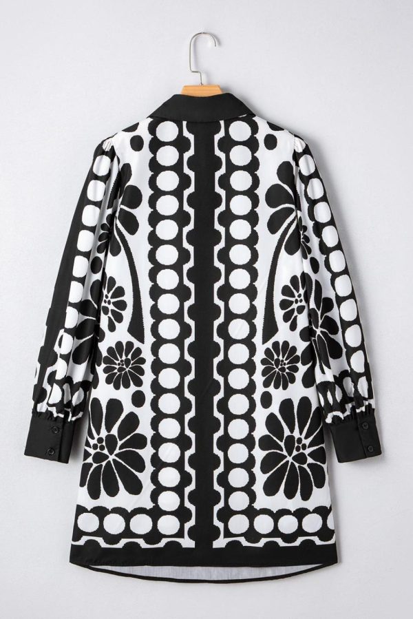 Women Black Abstract Print V Neck Puff Sleeve Mini Dress | Short Dresses - Image 3