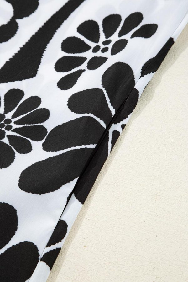 Women Black Abstract Print V Neck Puff Sleeve Mini Dress | Short Dresses - Image 6