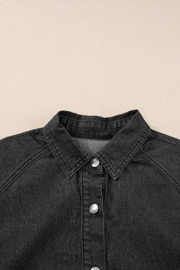 Women Black Short Sleeve Button Up Loose Denim Shirt Dress | Short Dresses - Image 2