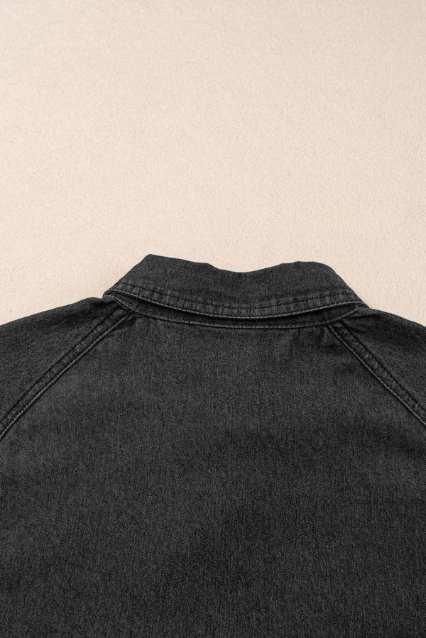 Women Black Short Sleeve Button Up Loose Denim Shirt Dress | Short Dresses - Image 3