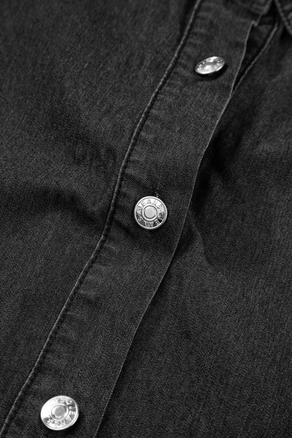 Women Black Short Sleeve Button Up Loose Denim Shirt Dress | Short Dresses - Image 4