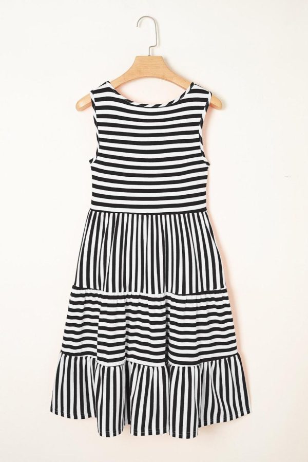 Women Black Stripe U Neck Sleeveless Loose Fit Mini Dress | Short Dresses - Image 2