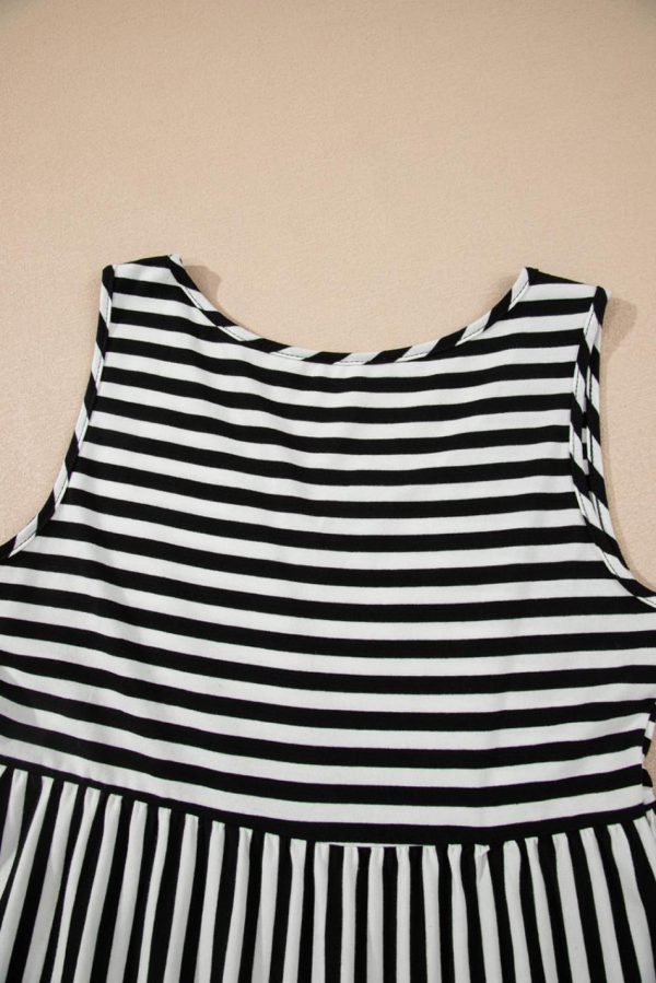 Women Black Stripe U Neck Sleeveless Loose Fit Mini Dress | Short Dresses - Image 3
