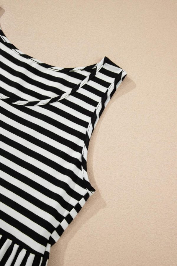 Women Black Stripe U Neck Sleeveless Loose Fit Mini Dress | Short Dresses - Image 5