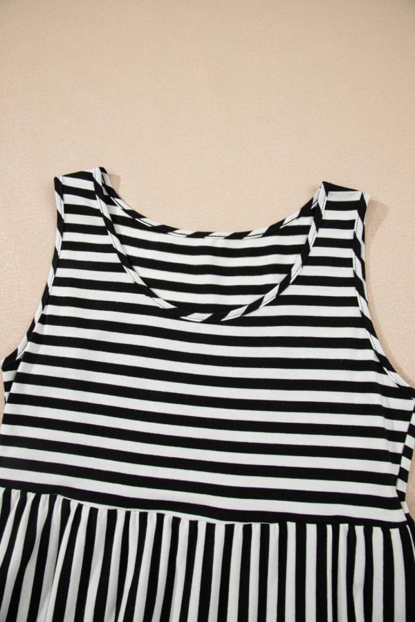 Women Black Stripe U Neck Sleeveless Loose Fit Mini Dress | Short Dresses - Image 6