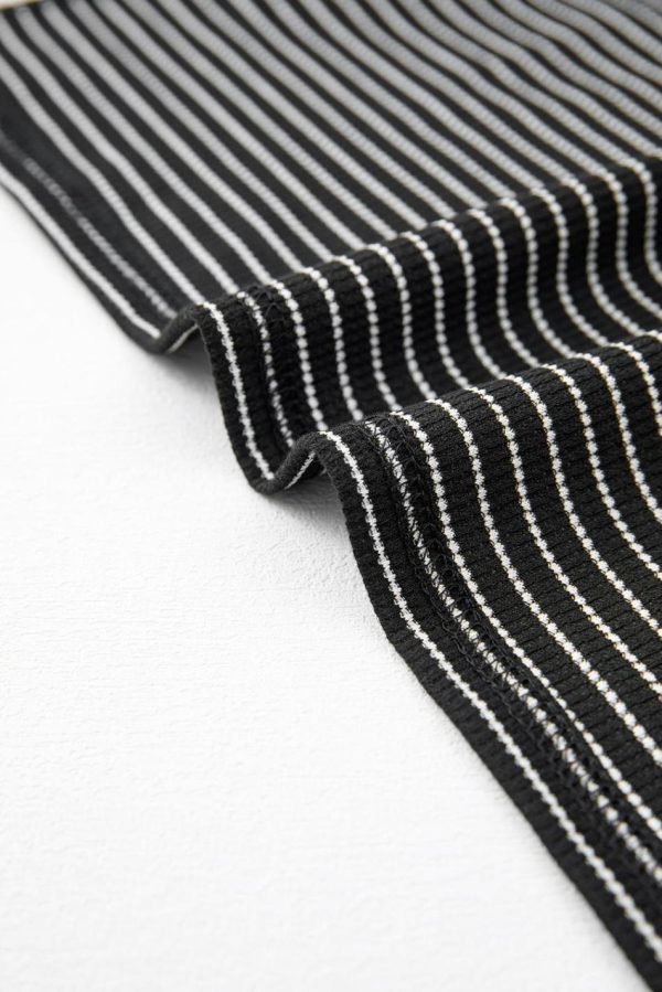 Women Black Striped Criss Cross Back Side Slits Slim Fit Sleeveless Dress | Midi Dresses - Image 6