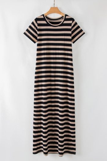 Women Black Striped Side Pockets T-Shirt Maxi Dress | Maxi Dresses
