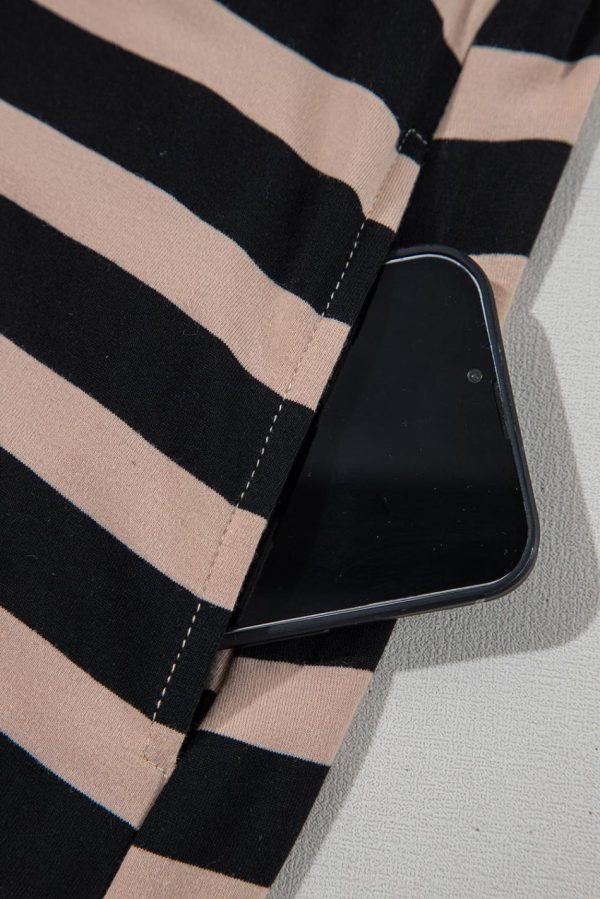 Women Black Striped Side Pockets T-Shirt Maxi Dress | Maxi Dresses - Image 5