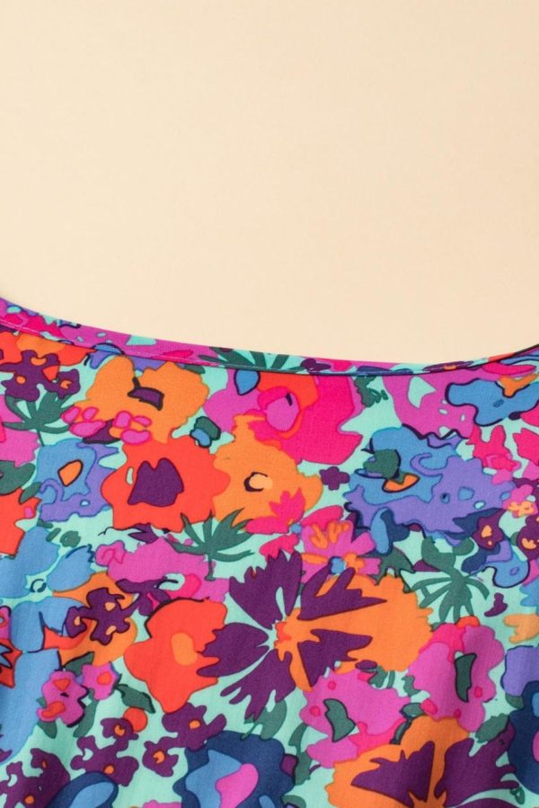 Women Blue Boho Floral Print V Neck Wrap Split Maxi Dress | Maxi Dresses - Image 5