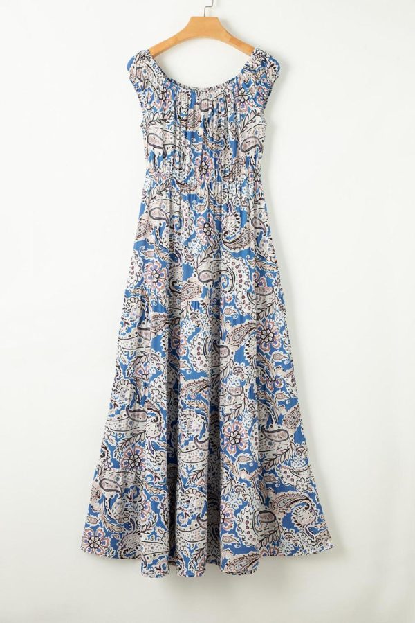 Women Blue Boho Paisley Print Off Shoulder Maxi Dress | Maxi Dresses - Image 2