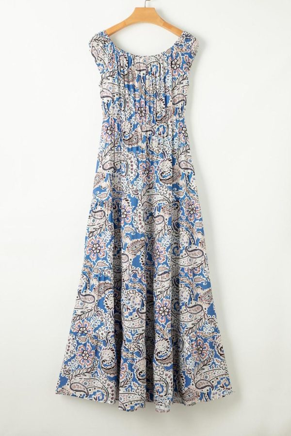 Women Blue Boho Paisley Print Off Shoulder Maxi Dress | Maxi Dresses - Image 3