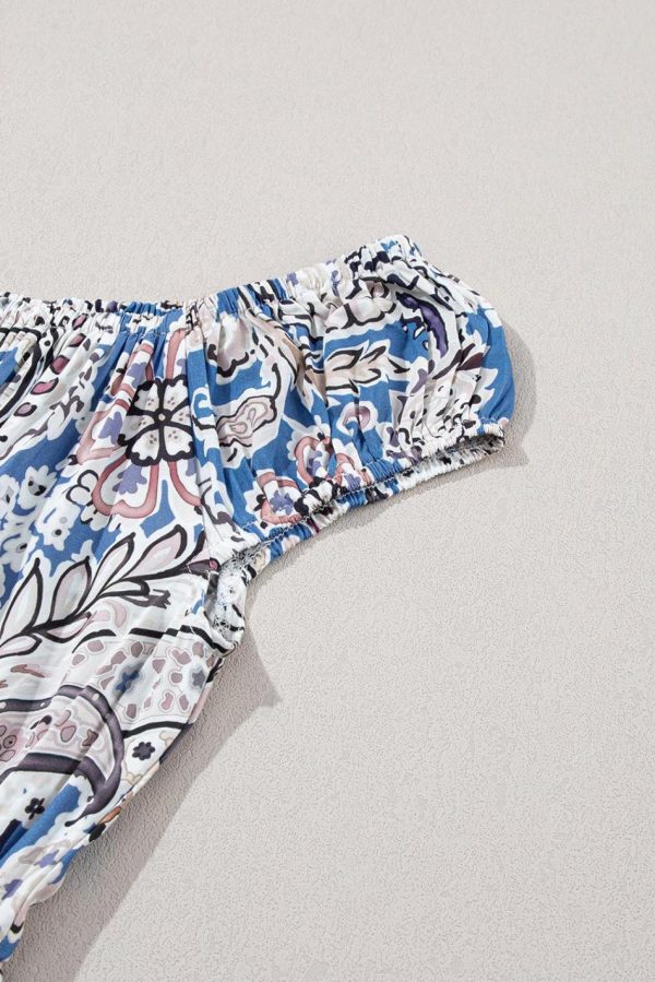 Women Blue Boho Paisley Print Off Shoulder Maxi Dress | Maxi Dresses - Image 4
