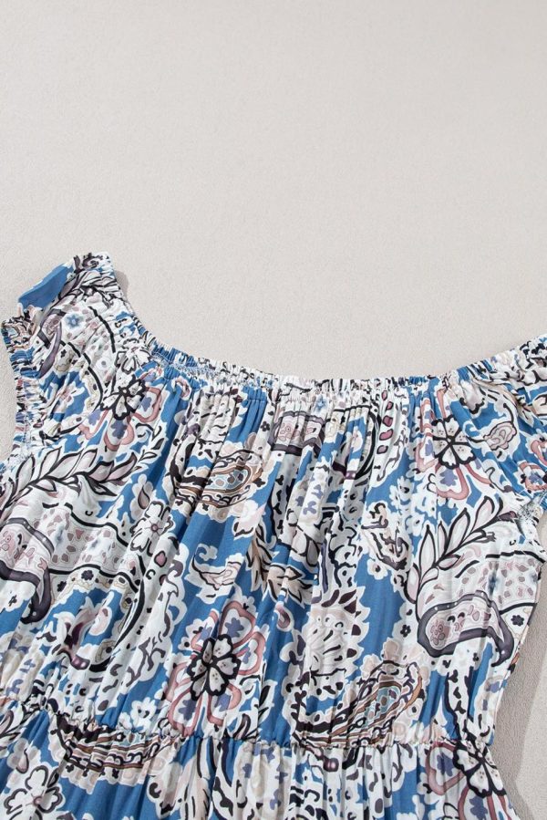 Women Blue Boho Paisley Print Off Shoulder Maxi Dress | Maxi Dresses - Image 5