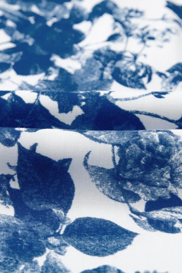 Women Blue Floral Print Ruffle Strap Square Neck Smocked Bodice Midi Dress | Midi Dresses - Image 6