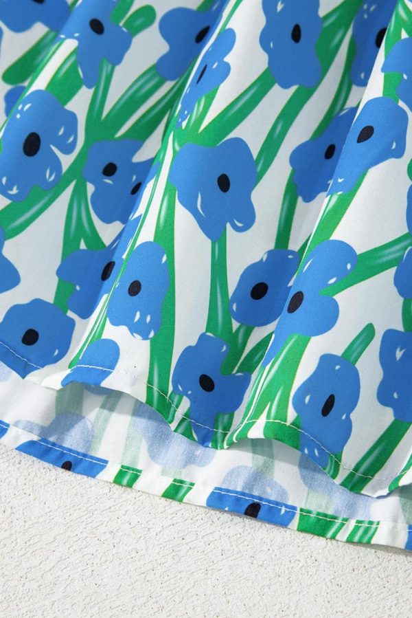 Women Blue Floral Print Square Neck Ruffled Strap Maxi Dress | Maxi Dresses - Image 7