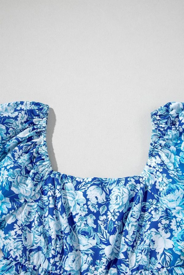 Women Blue Floral Puff Sleeve Babydoll Mini Dress | Short Dresses - Image 4