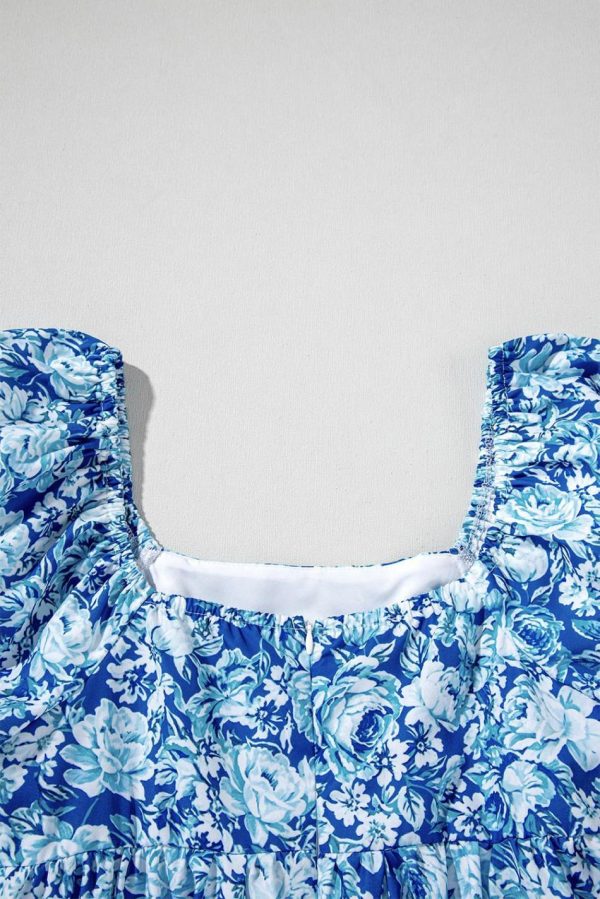 Women Blue Floral Puff Sleeve Babydoll Mini Dress | Short Dresses - Image 5