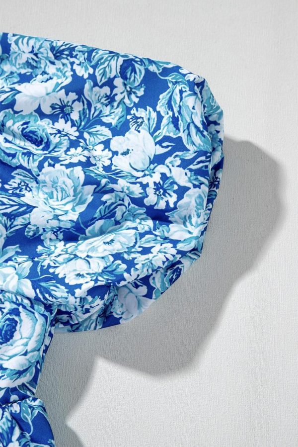 Women Blue Floral Puff Sleeve Babydoll Mini Dress | Short Dresses - Image 6