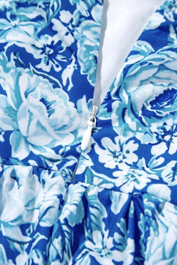 Women Blue Floral Puff Sleeve Babydoll Mini Dress | Short Dresses - Image 7