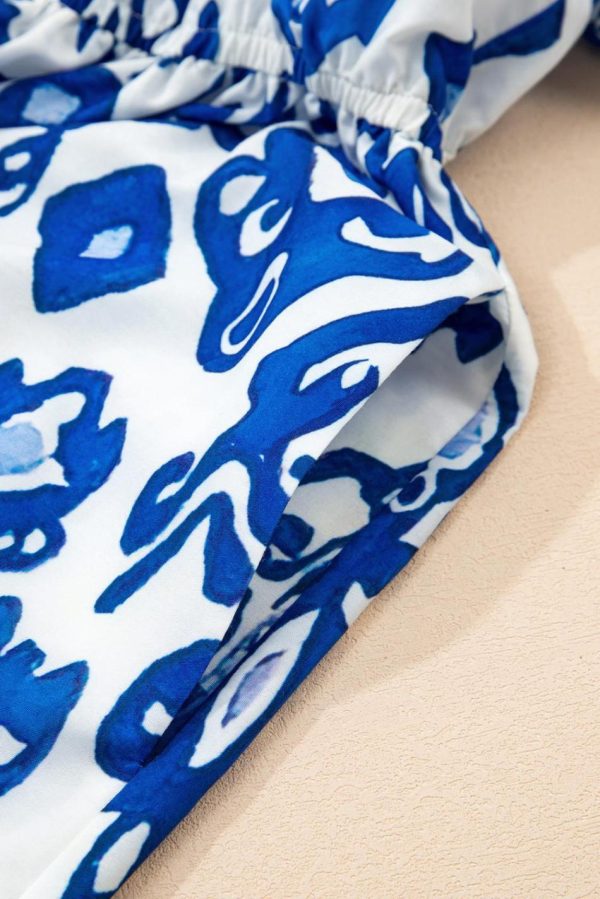 Women Blue Floral Ruffle Hem Pop Of Color Neckline Dress | Midi Dresses - Image 4