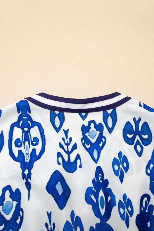Women Blue Floral Ruffle Hem Pop Of Color Neckline Dress | Midi Dresses - Image 6