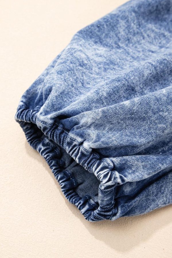 Women Blue Frill Square Neck Puff Sleeve Backless Denim Dress | Short Dresses - Image 6