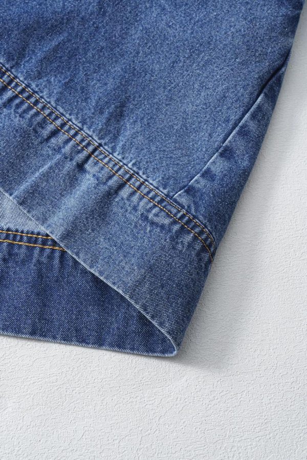 Women Blue Short Sleeve Collared Chest Pocket Denim Mini Dress | Short Dresses - Image 3