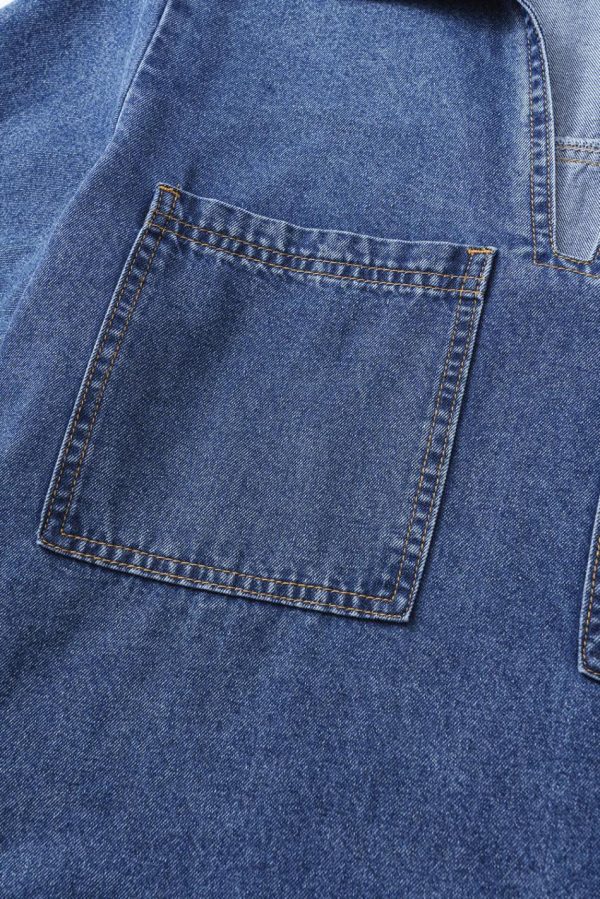 Women Blue Short Sleeve Collared Chest Pocket Denim Mini Dress | Short Dresses - Image 5