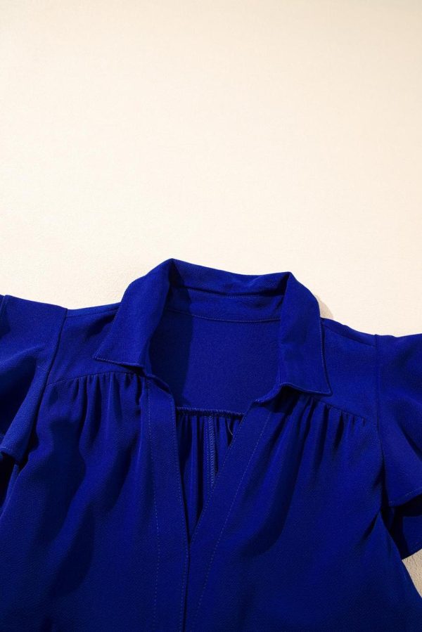 Women Bluing Ruffled Short Sleeve Collared V Neck Tiered Midi Dress | Midi Dresses - Image 6