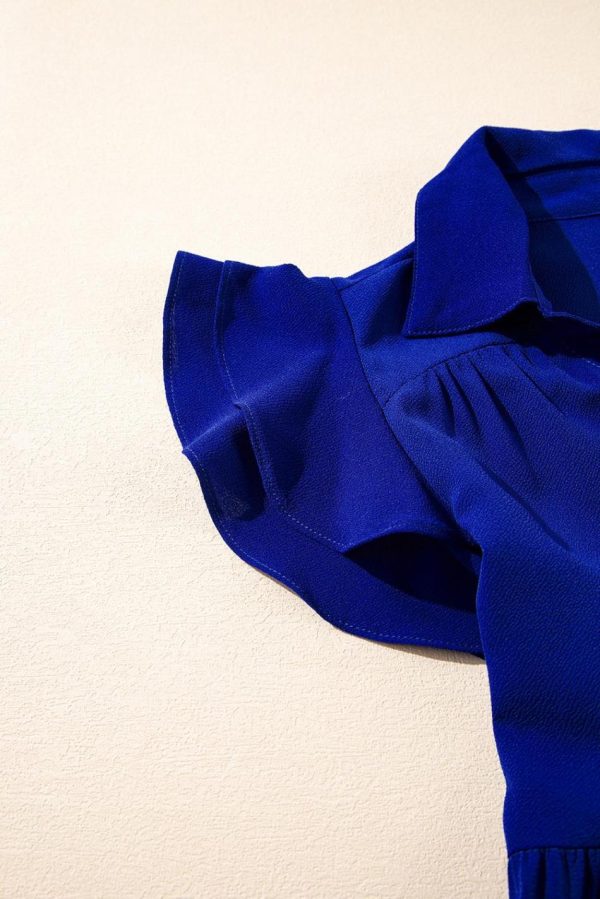 Women Bluing Ruffled Short Sleeve Collared V Neck Tiered Midi Dress | Midi Dresses - Image 7