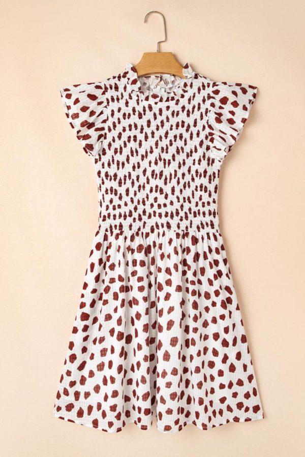 Women Brown Abstract Print Flutter Sleeve Smocked Mini Dress | Short Dresses - Image 2