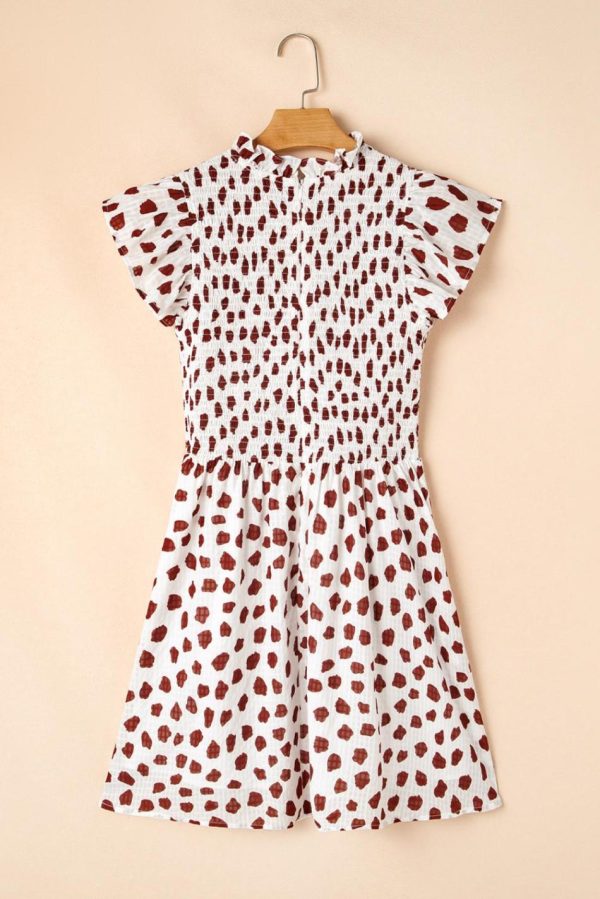 Women Brown Abstract Print Flutter Sleeve Smocked Mini Dress | Short Dresses - Image 3