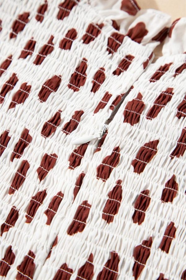 Women Brown Abstract Print Flutter Sleeve Smocked Mini Dress | Short Dresses - Image 4