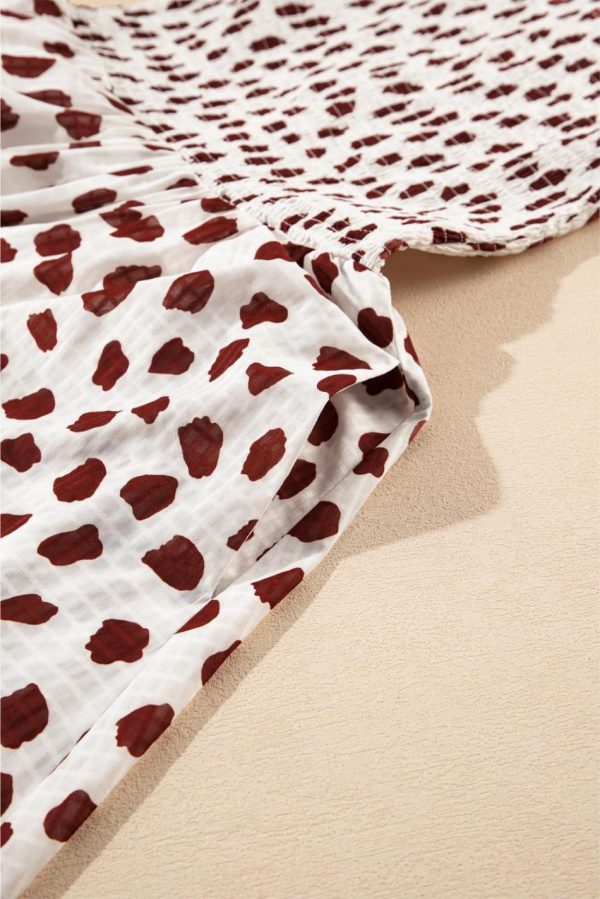 Women Brown Abstract Print Flutter Sleeve Smocked Mini Dress | Short Dresses - Image 6