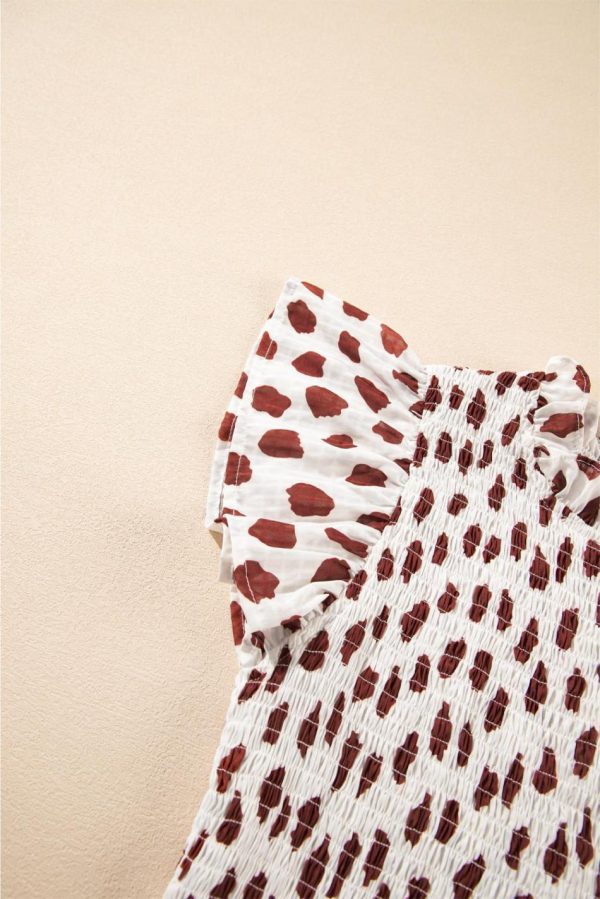 Women Brown Abstract Print Flutter Sleeve Smocked Mini Dress | Short Dresses - Image 7