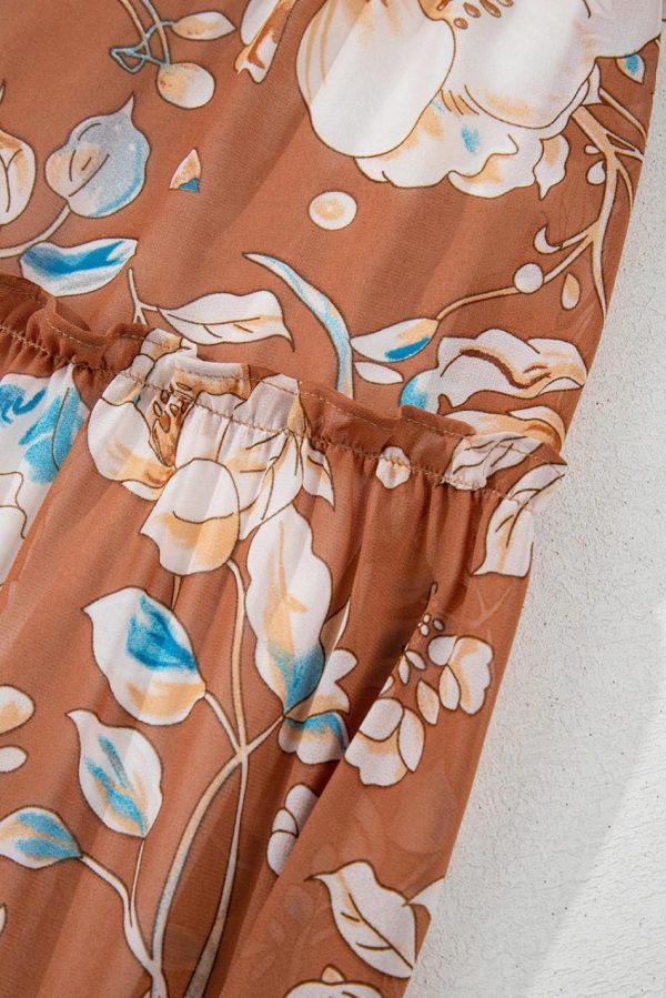 Women Brown Floral Print Shirred Square Neck High Waist Maxi Dress | Maxi Dresses - Image 6