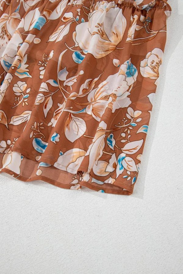 Women Brown Floral Print Shirred Square Neck High Waist Maxi Dress | Maxi Dresses - Image 7
