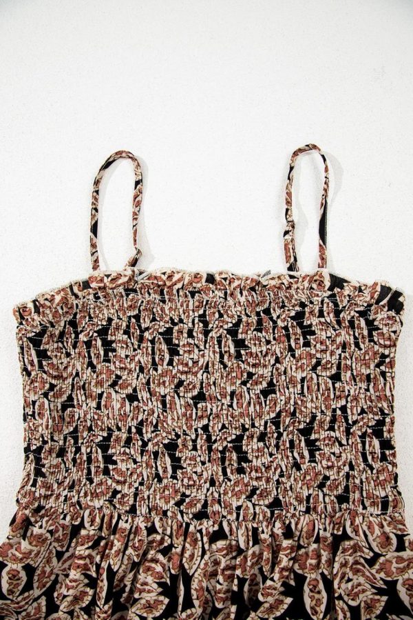 Women Brown Floral Smocked Bodice High Waist Flowy Sun Dress | Maxi Dresses - Image 7