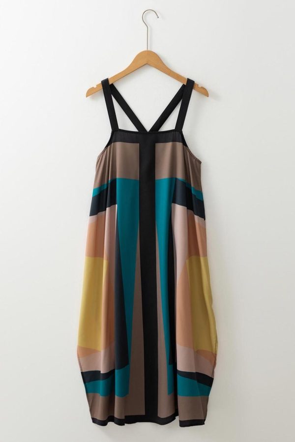 Women Brown Retro Geometric Print Y Back Sleeveless Dress | Maxi Dresses - Image 4