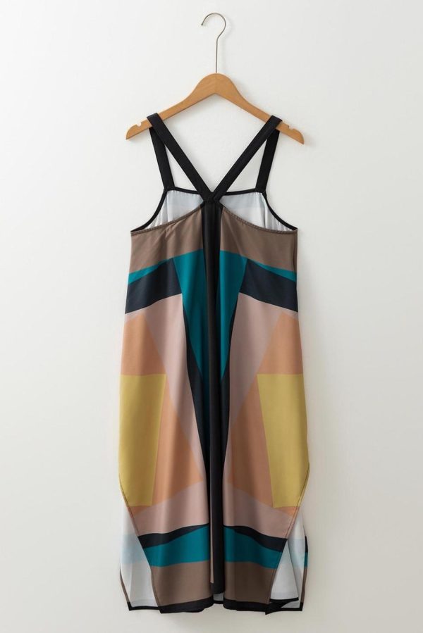 Women Brown Retro Geometric Print Y Back Sleeveless Dress | Maxi Dresses - Image 5