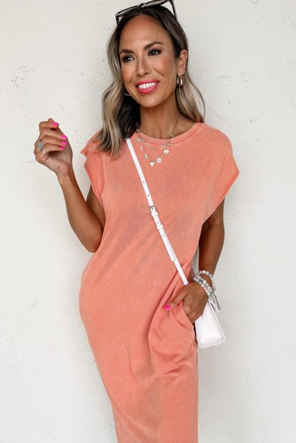 Women Carrot Mineral Wash Pocketed T-Shirt Dress | Midi Dresses - Image 2