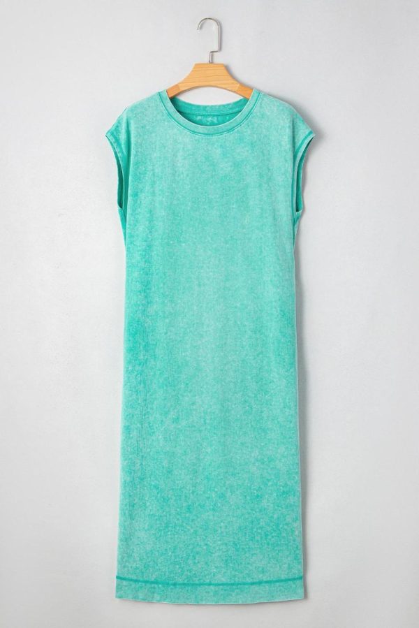 Women Clearly Aqua Mineral Wash Pocketed T-Shirt Dress | Midi Dresses - Image 5