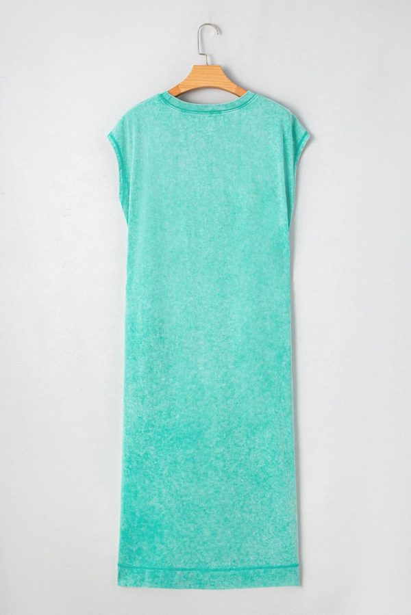 Women Clearly Aqua Mineral Wash Pocketed T-Shirt Dress | Midi Dresses - Image 6