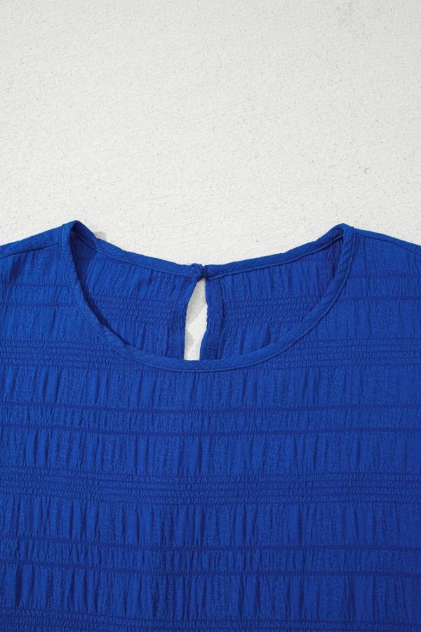 Women Dark Blue Textured Flutter Sleeve Ruffle Mini Dress | Short Dresses - Image 5
