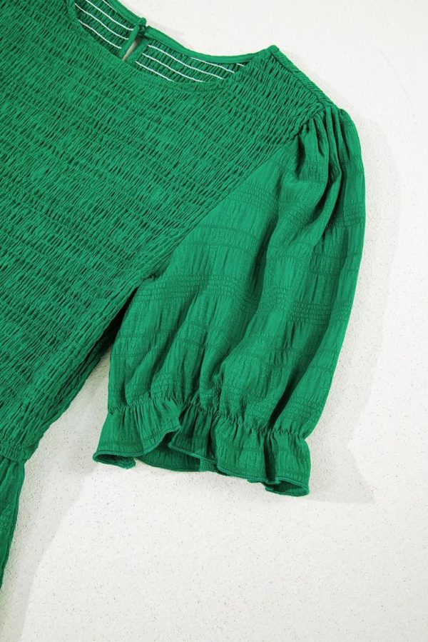 Women Dark Green Solid Textured Shirred High Waist Midi Dress | Midi Dresses - Image 7