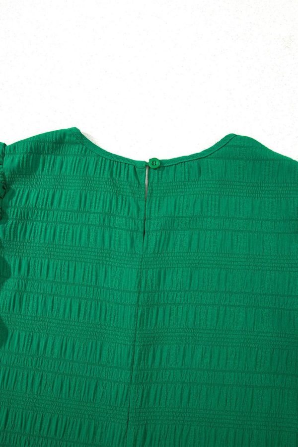Women Dark Green Textured Flutter Sleeve Ruffle Mini Dress | Short Dresses - Image 6