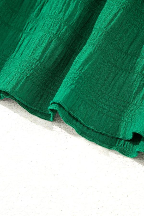 Women Dark Green Textured Flutter Sleeve Ruffle Mini Dress | Short Dresses - Image 7