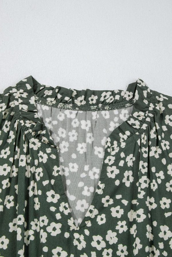 Women Green Boho Floral Print V Neck Knot Waist Sleeveless Dress | Short Dresses - Image 7