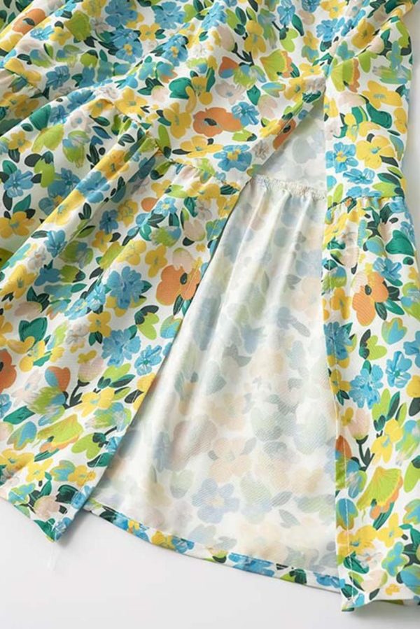 Women Green Floral Knot Waist V Neck Midi Dress | Midi Dresses - Image 5